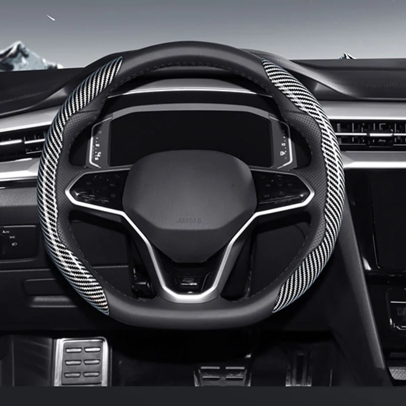 2Pcs Carbon Fiber Interior Lenkradabdeckung Trim für Audi A6 A7