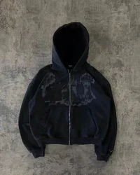 Men's Y2K Gothic Hip Hop Streetwear Hoodie - Harajuku Anime Graphic Zip - Up Sweatshirt - XXL (2)