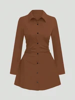 Autumn New Arrivals Plus Size Women's Casual Slimming Waist-Defining Long-Sleeved Shirt Dress For Everyday Wear and Office - Image 4