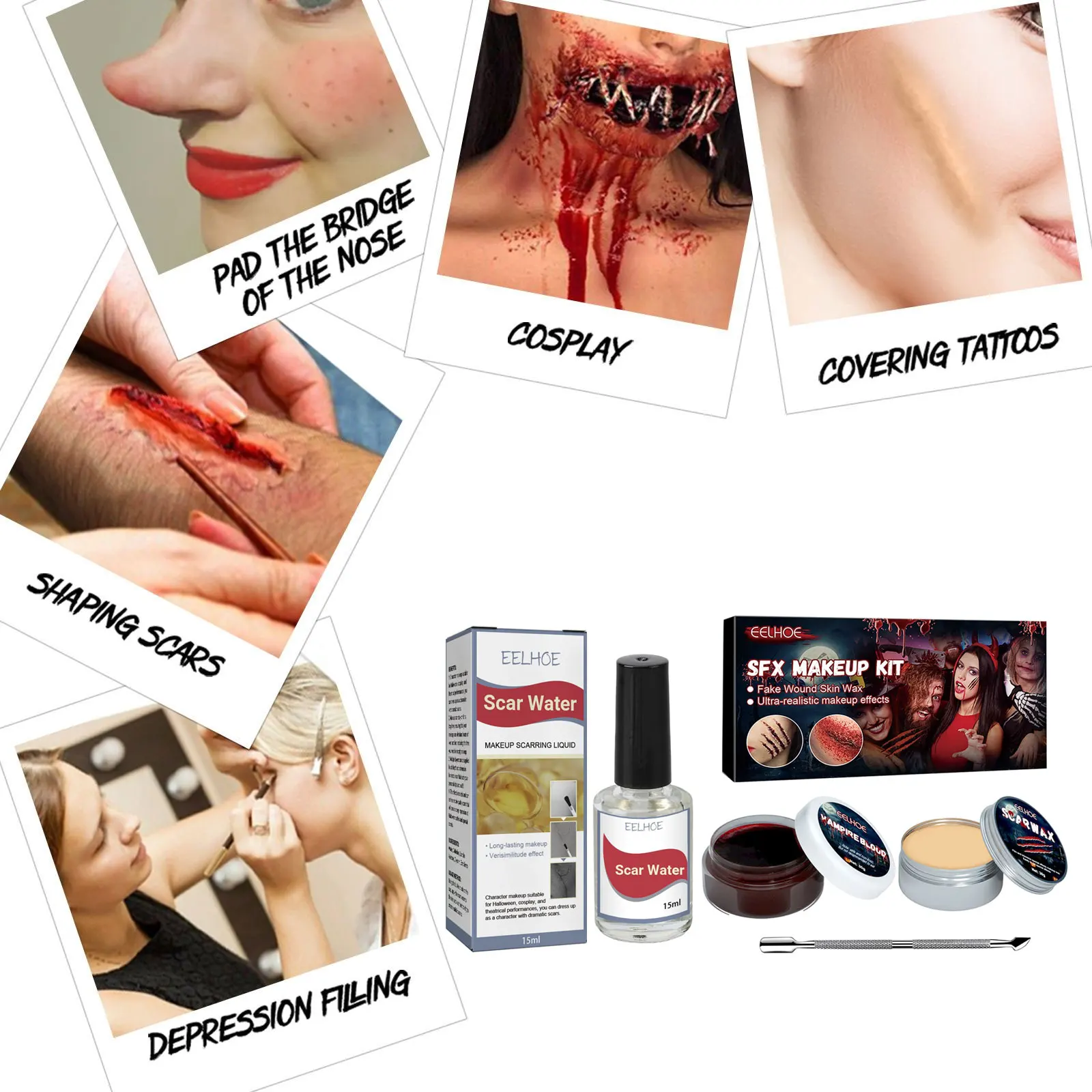Professional Halloween Makeup Kit Fake Wound Scar Fake Blood Paint Scar Wax Halloween Special Effect Make Up Halloween Cosmetics 6