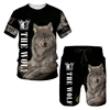 The Wolf Print Set Suit Hip Hop Harajuku 3D Sports 2 Piece Oversized Sweatshirt  O-neck Tshirt Beach Shorts Outfits man clothes 2