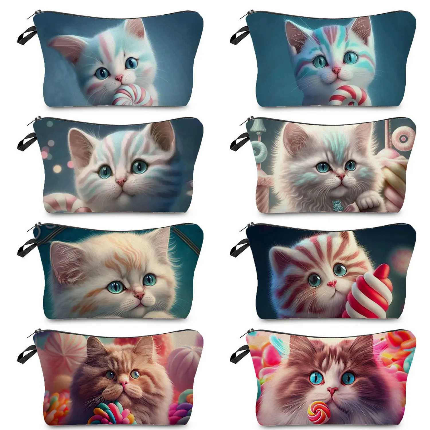 

Women'S Cosmetic Bag Outdoor Toilet Kit Travel Portable Pouch Beach Female Money Organizer For Makeup Candy Cartoon Cat Print