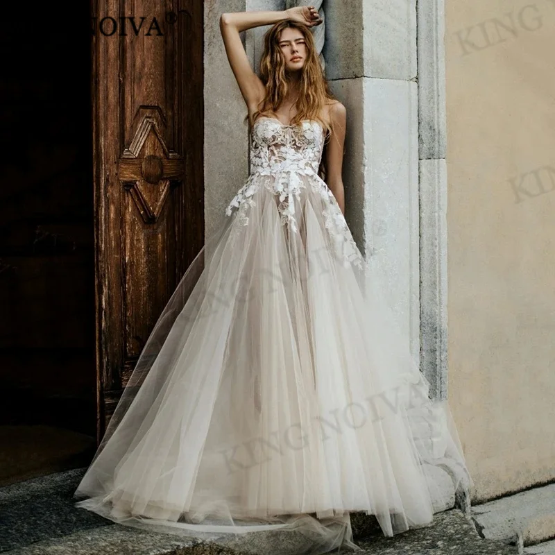 

KING Sweetheart Strapless A-Line Wedding Dresses For Woman 2024 Appliques Backless Lace Floor Length Bride Gown Vestido De Novia