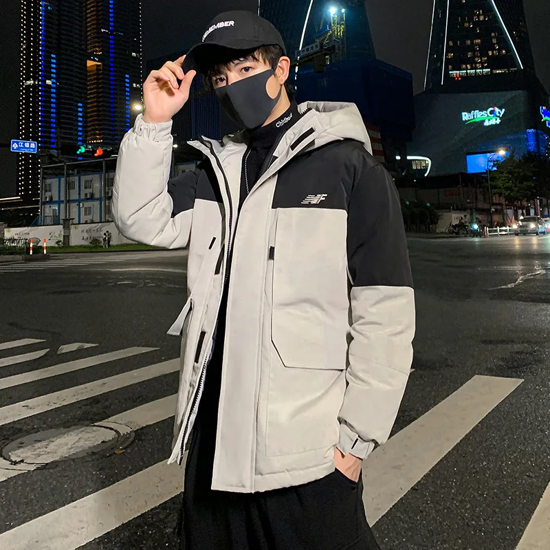 

-20 Degree Winter Men's Warm Down Jacket Mid-length Color Matching Fashion Casual Couple Down Coats Youth Handsome Windbreaker