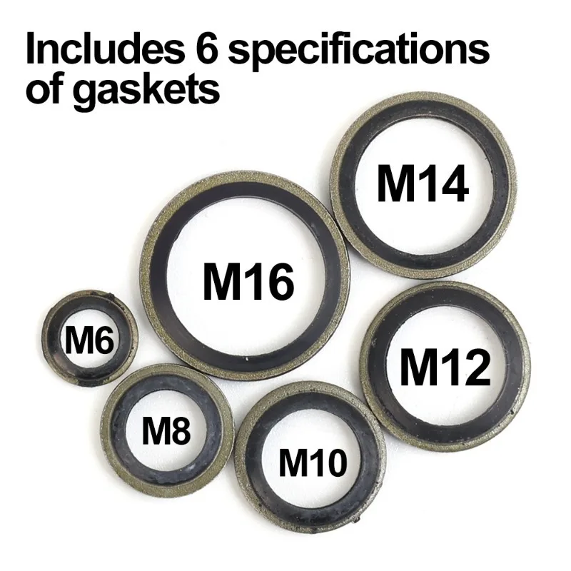 100pcs Car Engine Oil Pan Seal Screw Washers Set M6 M8 M10 M12 M14 M16 Metal Rubber Corrosion Resistant Sealing Ring Auto Parts