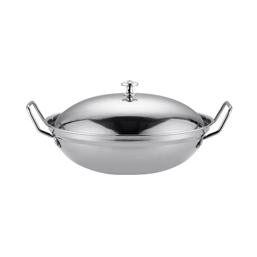 

Wok Pan Lid Stainless Steel Wok Stir Fry Pans 11 Inch Hot Pot Iron Frying Pan Double Handle Chinese Cooking Pot Kitchen