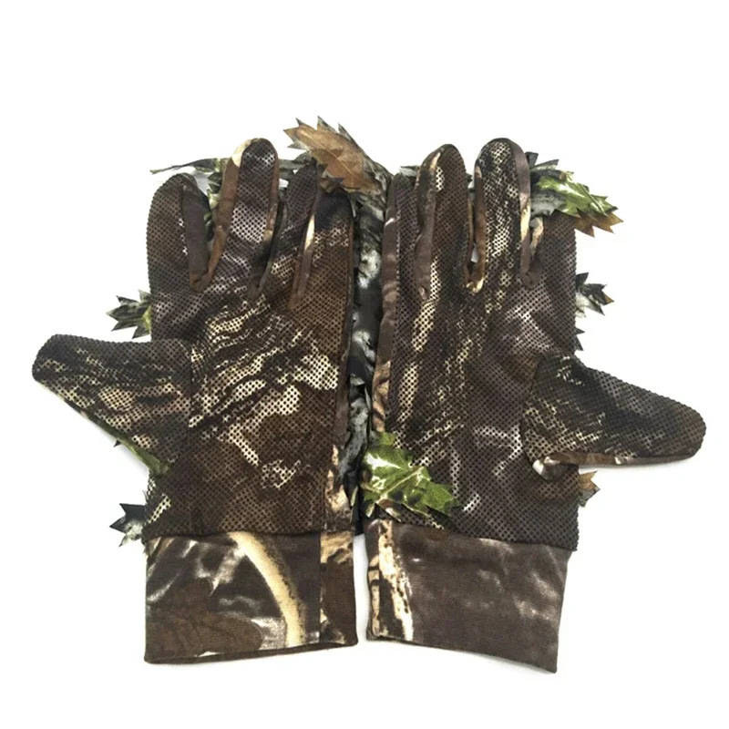 Outdoor Hunting Fishing Shooting 3D Maple Leaves Bionic Camouflage Full Finger Skidproof Silicone Dots Non-Slip Hunter Gloves