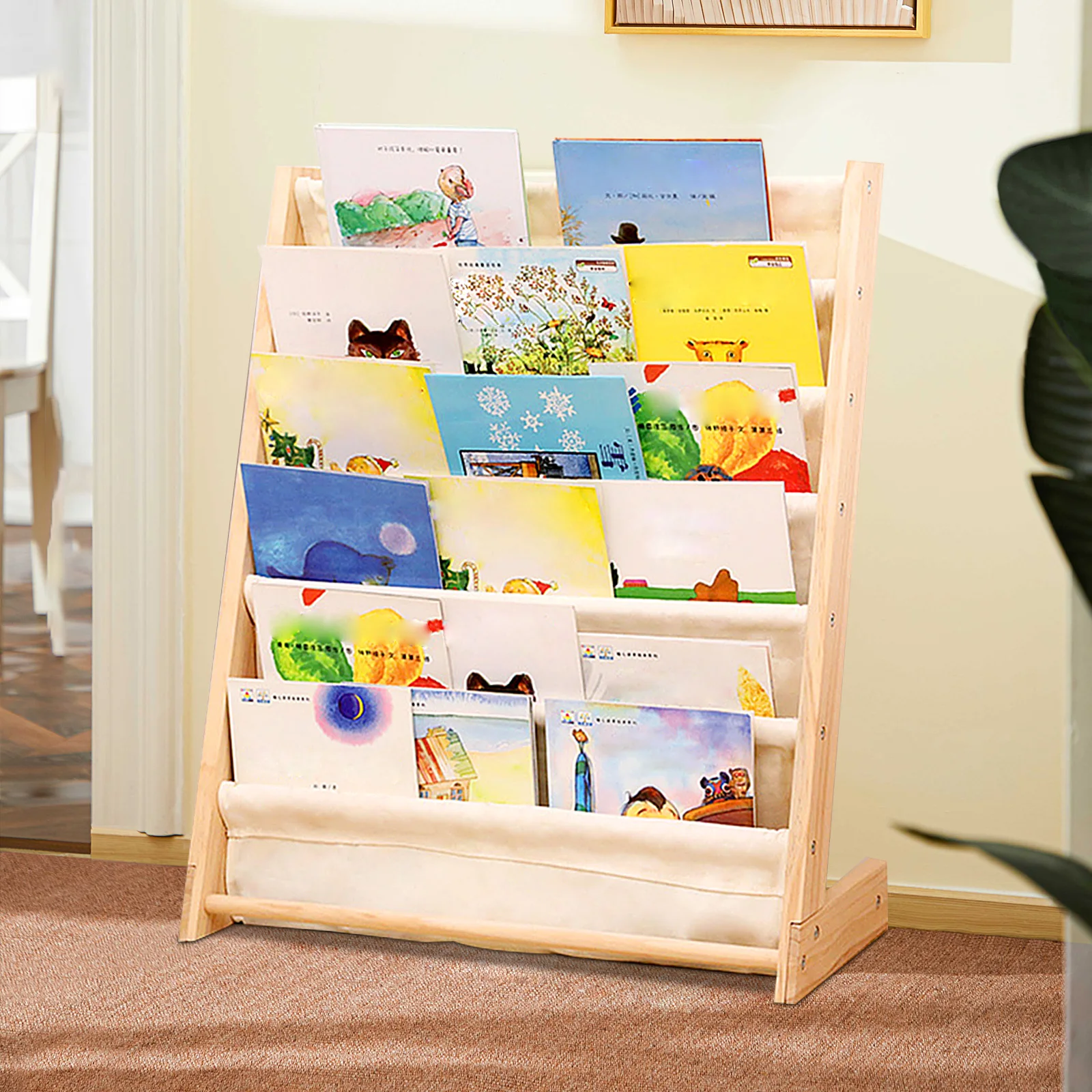 6 Tiers Solid Wood Children Kids BookShelf Multi-layer Magazine Shelf Book Picture Storage Rack for Kids Bedroom Save Space 6
