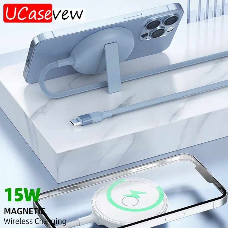 15W Magnetic Built-In Kickstand Wireless Chargers For Iphone 13 12 Pro Max Mini Airpods Pro 2 3 Pd Magnet Wireless Charging Pad