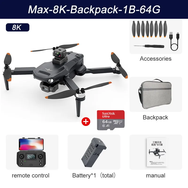 KF106MAX GPS Drone 4K Profesional Aerial 8K HD Camera 3-axis anti-shake Gimbal Obstacle Avoidance brushless Foldable Quadcopter cute RC Helicopters RC Helicopters