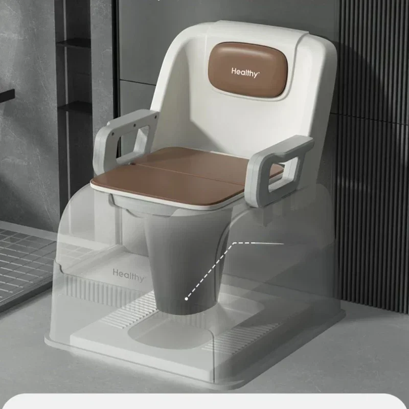 Luxury Portable Toilet Chair, Movable Elderly Commode, Disabled Pregnancy Seat, High-Grade Comfort, with Backrest 3