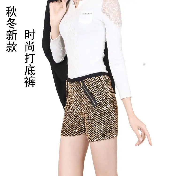 Glossy Sequin Shiny Women's Sexy Party Club Shorts Mid Waist Glitter Dance Stage Slim Bottoms