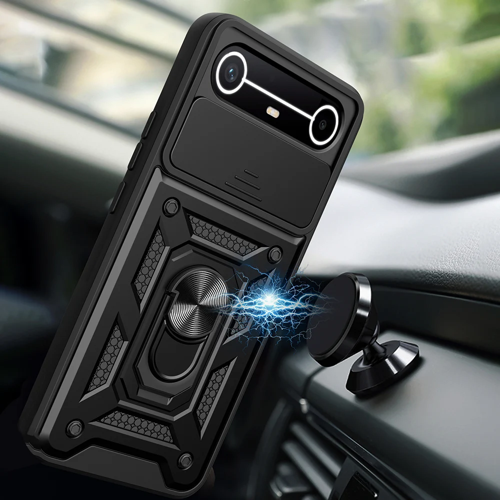 Slide Camera Cover with Ring Kickstand Holder - Full Protective Shockproof Phone Case
