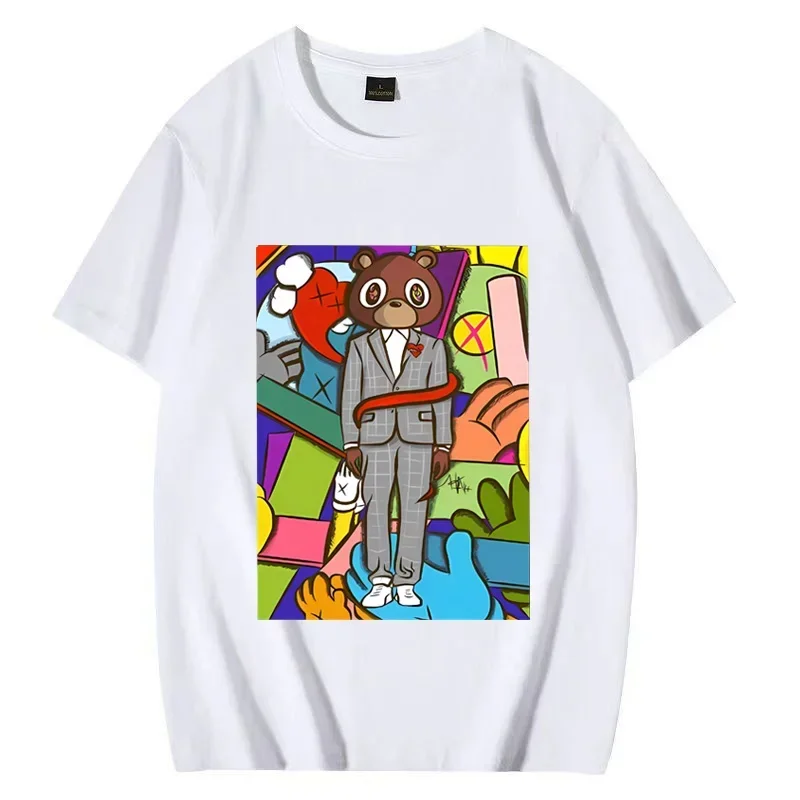 

Women's Clothing Men Hip Hop Fans Streetwear Top Rapper Character Print Tees Black White Short Sleeve Clothes Kanye West T-shirt