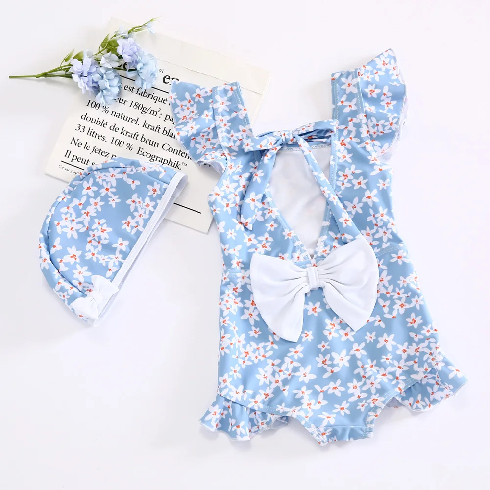 thumbnail image 3 of Traje de baño para niñas pequeñas, ropa de flores para niños, traje de baño para niños con volantes de encaje, traje de baño de una pieza con estampado de estilo coreano para niños, 3 of 5