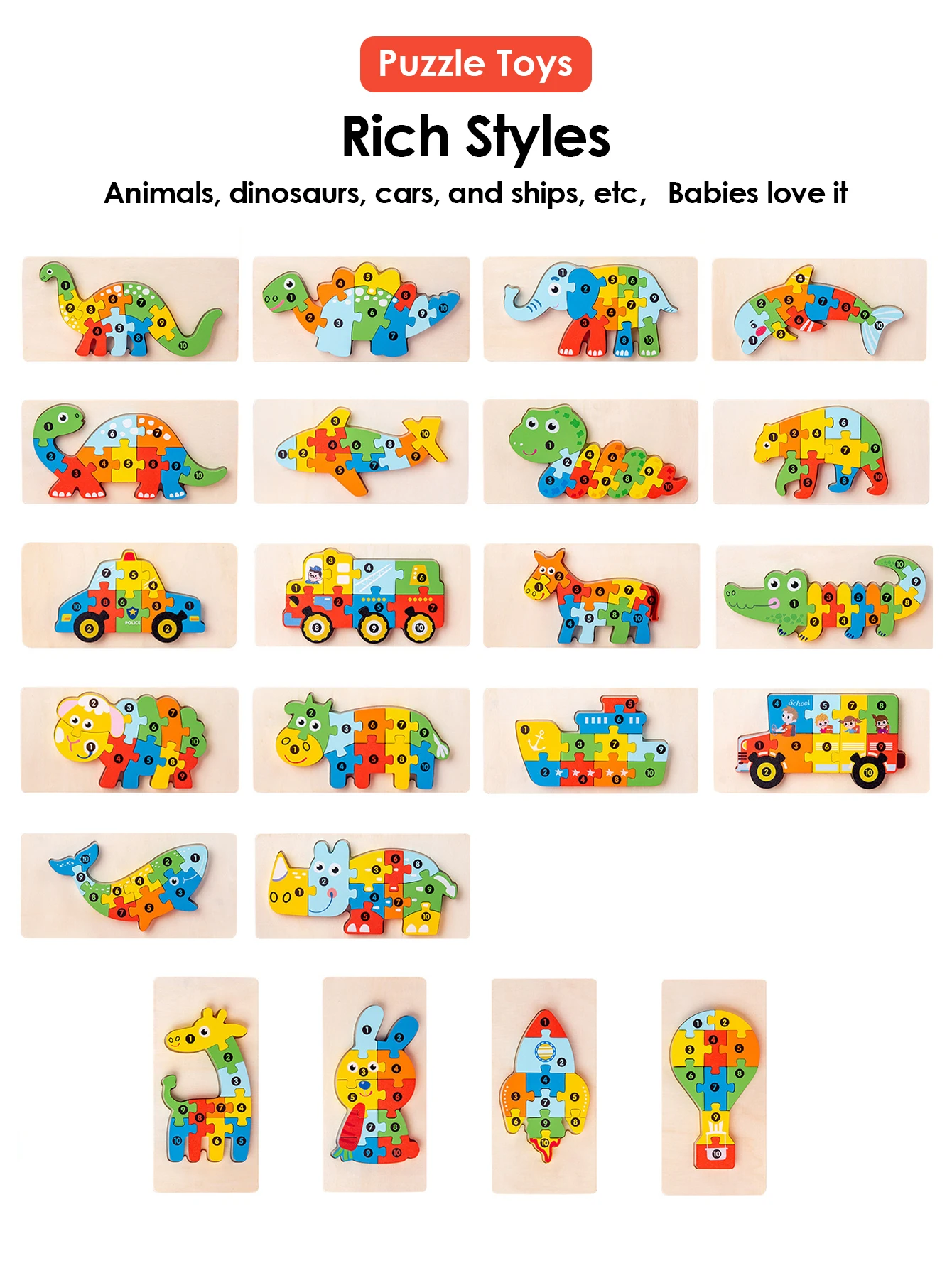 3D Wooden Puzzles Educational Cartoon Animals Early Learning Cognition Intelligence Puzzle Game For Children Toys