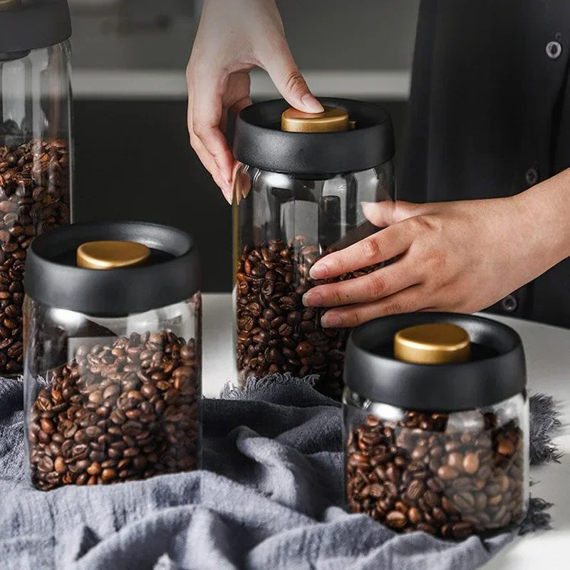 Vacuum Sealed Coffee Beans TankTransparent Glass Food Storage Jars Moisture-Proof Air Extraction Airtight Container Household