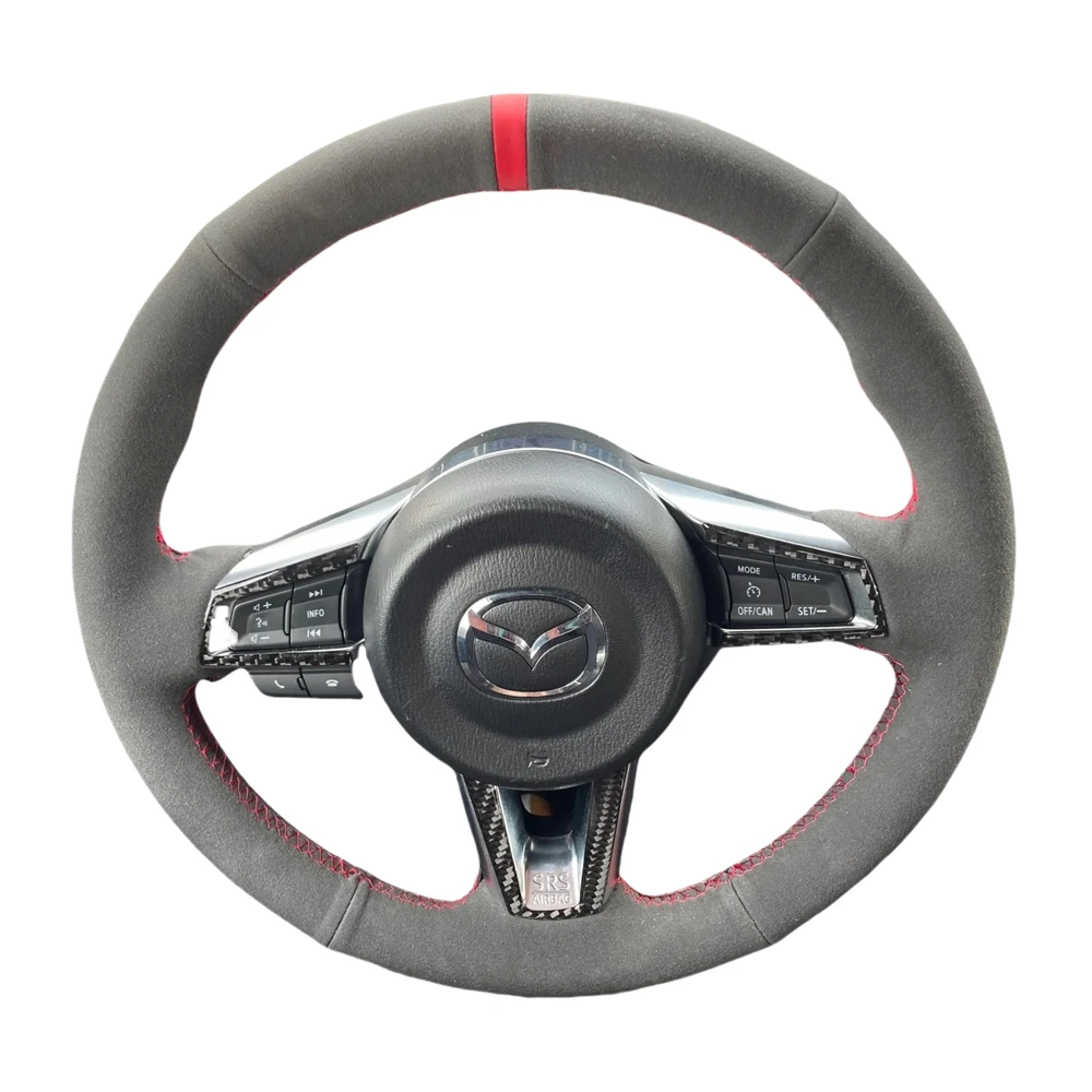Protector para volante de coche de cuero de ante cosido a mano para Mazda MX-5 MX5 2016-2020 funda para volante de coche DIY personalizada