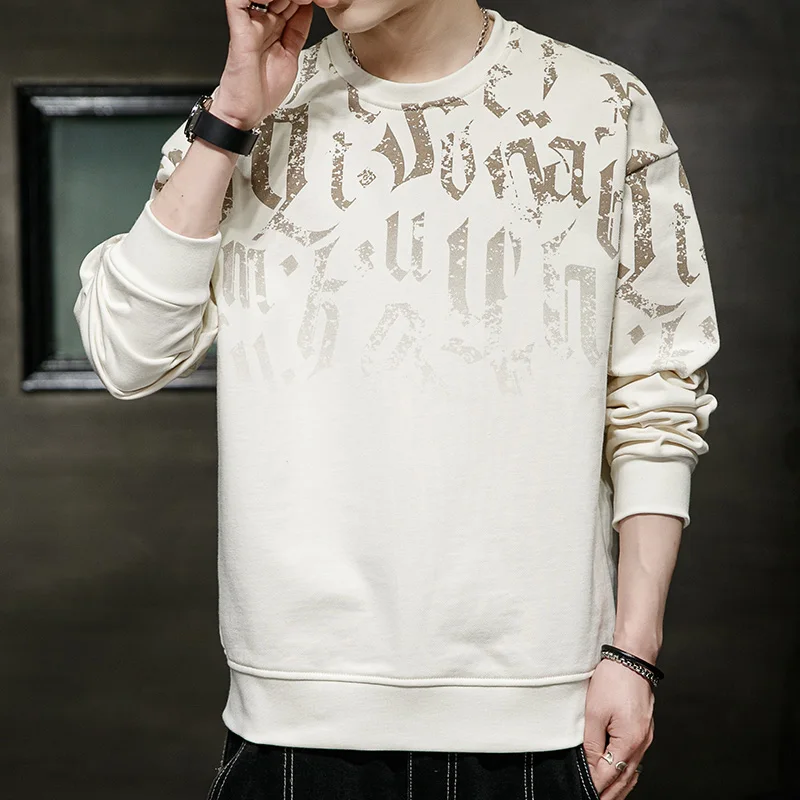 Casual Men's 2023 Autumn and Winter Pullover Round Neck New Patchwork Print Fashionable Loose and Versatile Long Sleeved Hoodie