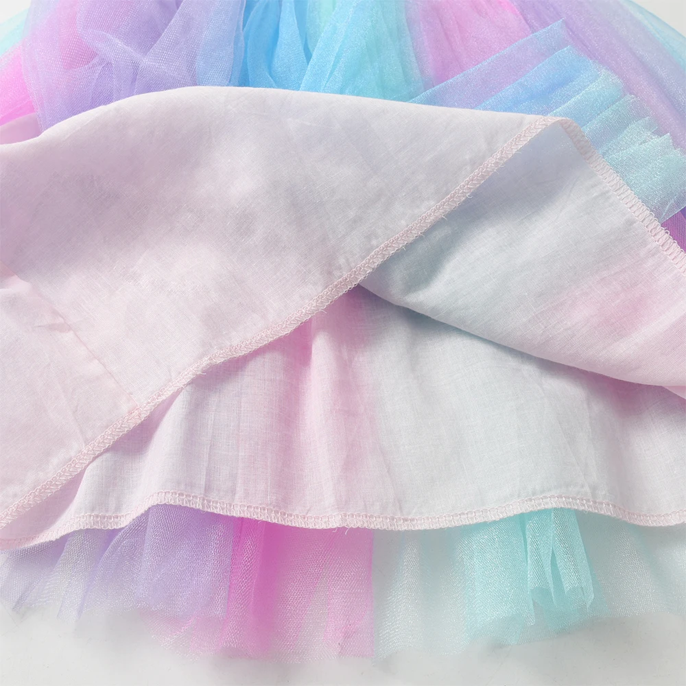 DXTON Baby Kinder Kleid Farbverlauf Gestreift Elegantes Kinder Geburtstagsparty Kleid Ballkleid Mesh Hochzeit Mädchen Prinzessin Tutu Kleid – Detail 7