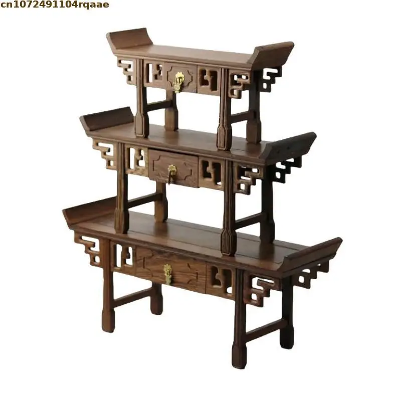 Mobili da scrivania in legno massello Figurine Vaso Vaso da fiori Tavolo di smistamento Espositore Bonsai Decorazione per piante Scaffale Set da tè Piedistallo - immagine 4