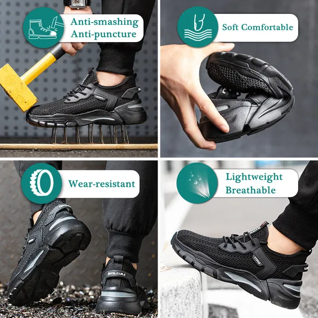 Nyári Munkabiztonsági Cipő Férfiak Könnyű Lélegző Üreges Munka Cipők Elpusztíthatatlan Acél Lábujj Védő Biztonsági Csizmák - Image 2