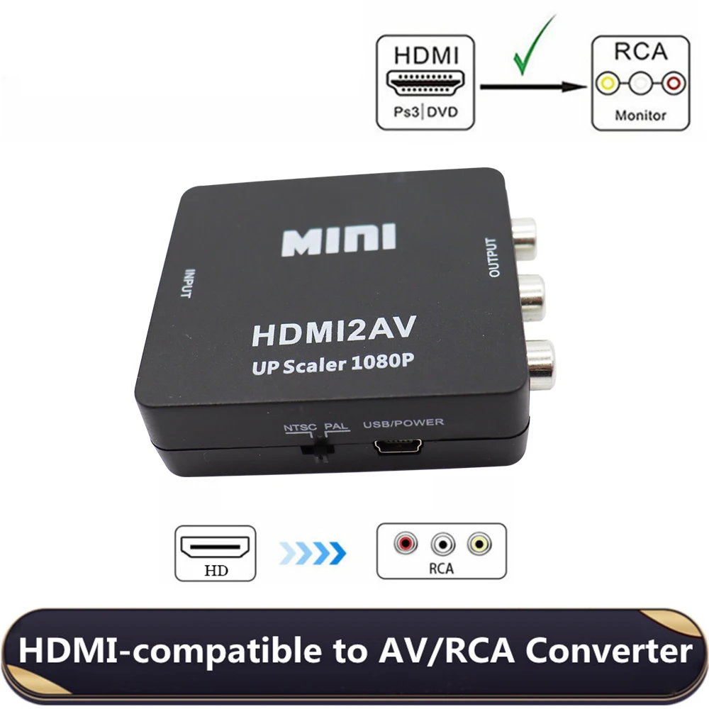 VGA to AV Converter VGA to HDMI Converter HDMI to VGA Adapter Cable MINI HDMI-compatible to RCA AV/CVBS Composite Video AV Converter Adapter HDMI2AV for TV VHS VCR DVD
