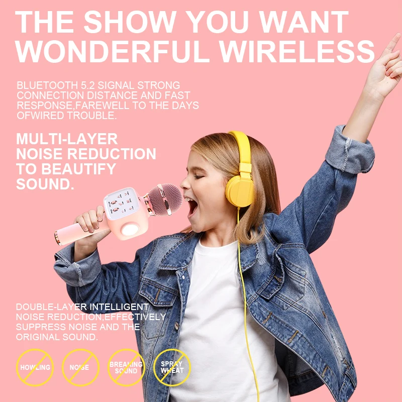 ميكروفون كاريوكي محمول باليد مع أضواء 5 في 1 ميكروفون غناء بلوتوث للأطفال والكبار مكبر صوت للحفلات