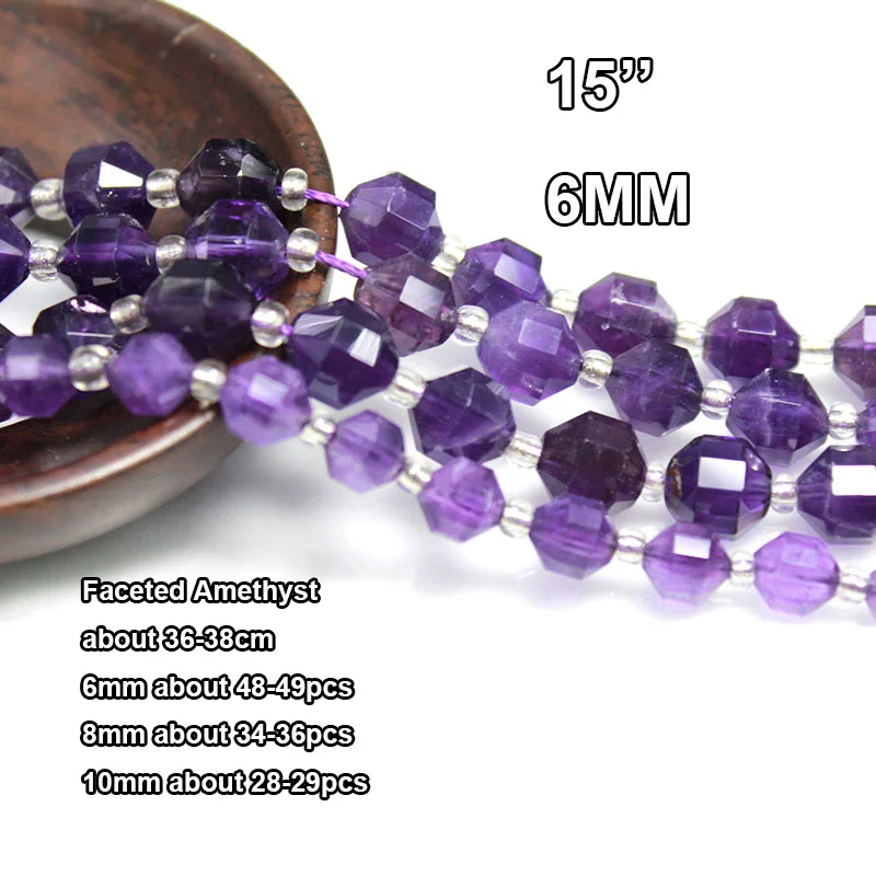 Natural Stone Amethyst Quartz Loose Round Square Rondelle Spacer Beads for Jewelry Making DIY Bracelet Earrings Accessories 2