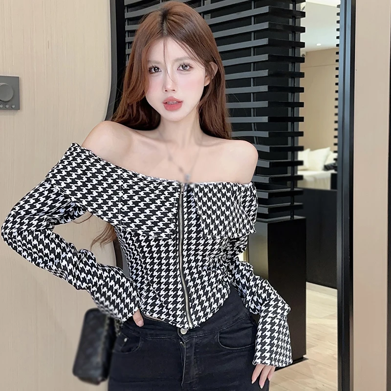 

Женская блузка Весна-Осень Корейская версия темпераментный топ с длинными рукавами