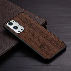 Luxury Bamboo Wood Pattern Leather Phone Cover - Premium Case for OnePlus 9R (Coffee)