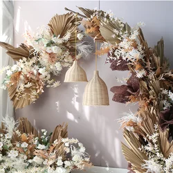 Primary color natural dry cattail fan leaf artificial flower row outdoor wedding outdoor wedding arch background wall decoration