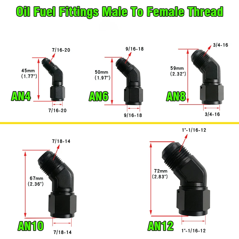 Oil Fuel Fittings Male To Female Thread 90/45 Degree Swivel Coupler AN Adapter Oil Cooler Joint Aluminum Transformation Fittings