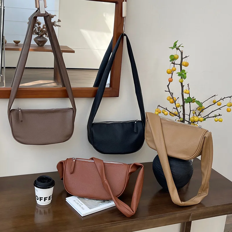 

Noes Logo Women's Luxury Brand Bag Simple Retro Shoulder Soft Leather PU Crossbody Bag Saddle Women's Bag