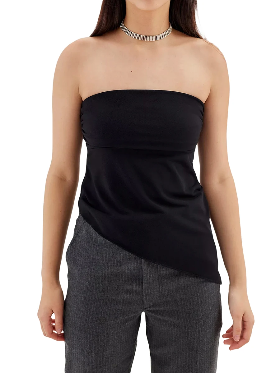 

Женский топ с запахом Y2K, однотонный Топ без бретелек с асимметричным подолом и открытой спиной, летние топы-бандо