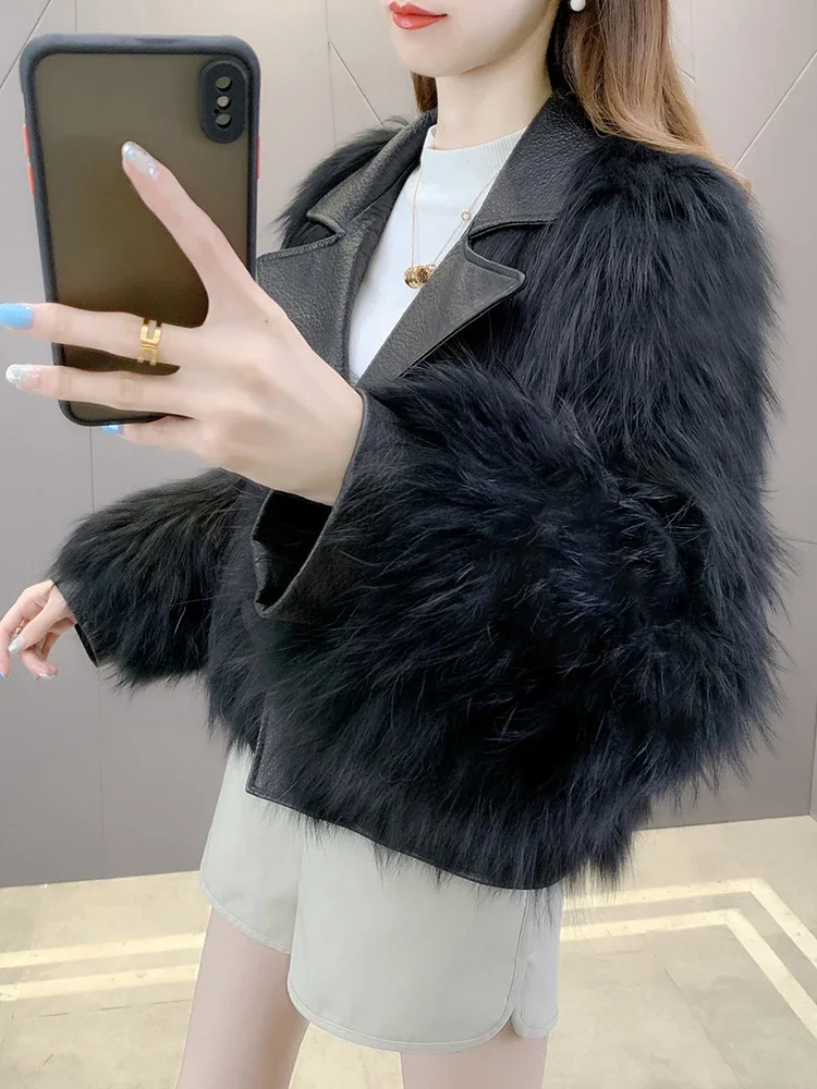 Short Fox Hair Woven Fur Coat for Women Cross Sheep Suit Collar Real Hair Lapel Jackets Knitted Thick Warm Slim Women's Clothes