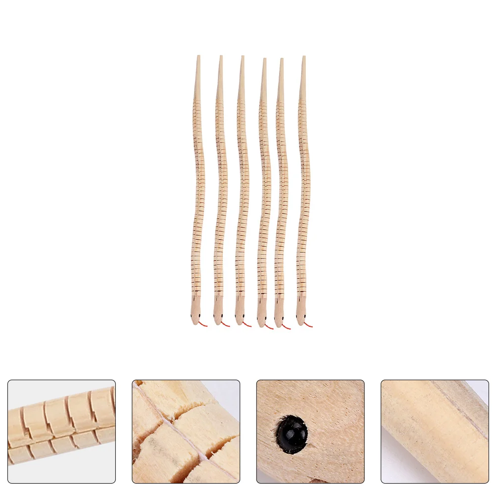 

6 Pcs Reptile Artificial Wood Snake Simulation Toy Wooden Halloween Props 30x1.5cm Tricky Kids Lifelike Child