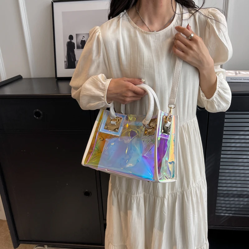 Transparent Clear Purse PVC Shoulder Crossbody Bag 2 in 1 Beach Handbag for Women