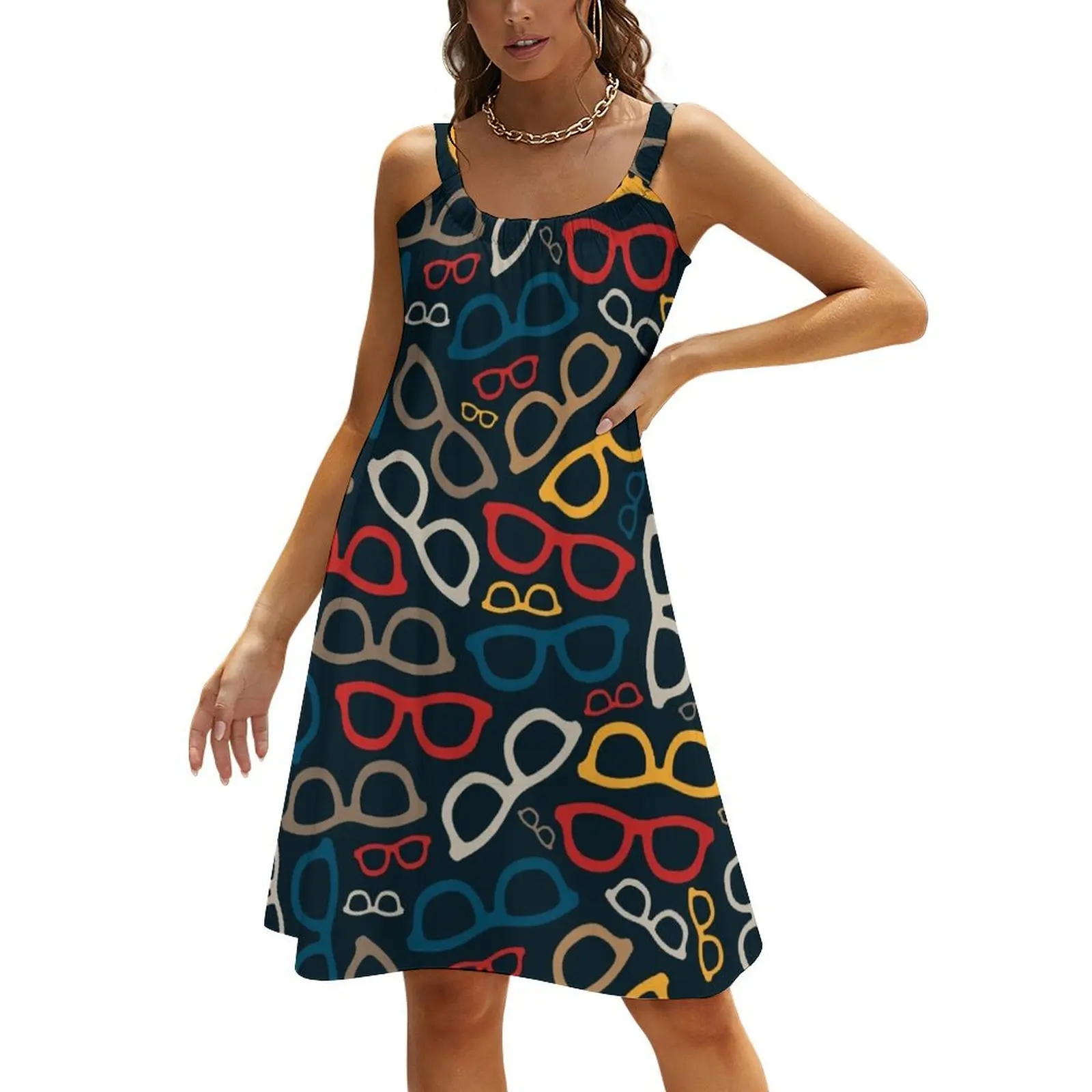

Colorful Smart Glasses Pattern Beach Sling Skirt dress summer 2024 women beach dress