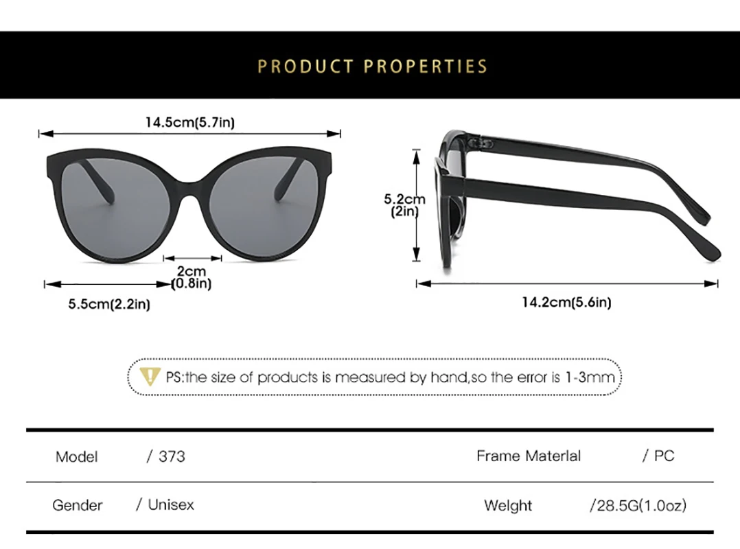 1pcs New Cat Eye Sunglasses Woman Fashion Big Frame Cat Sun Glasses Female Retro Shades UV400 Black White Color Oculos De Sol