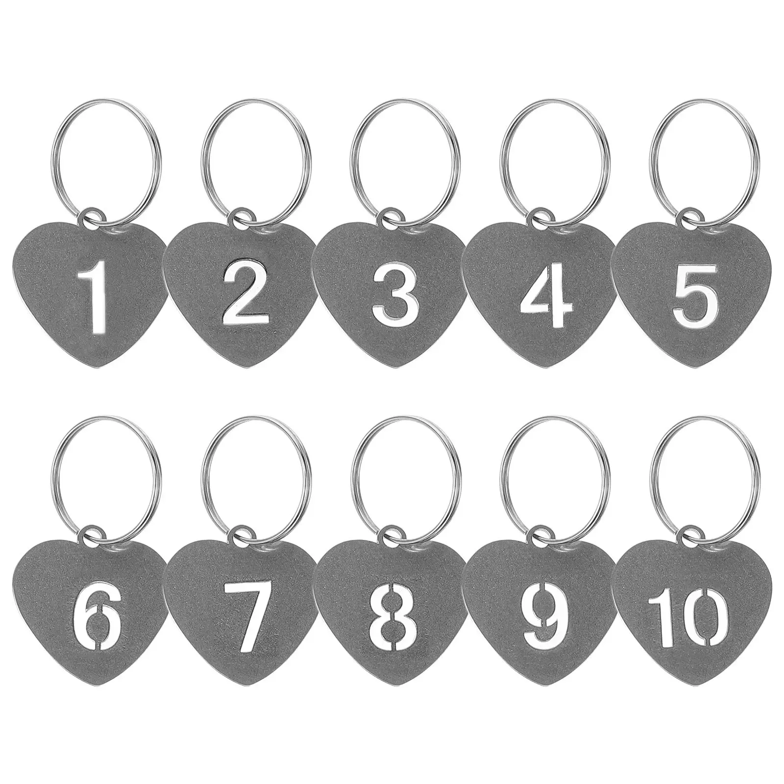 10Pcs 하트 모양의 숫자 태그 수하물 식별용 링이 있는 키 태그 가방 라벨링 키 정리함 로커 ID 및 여행용