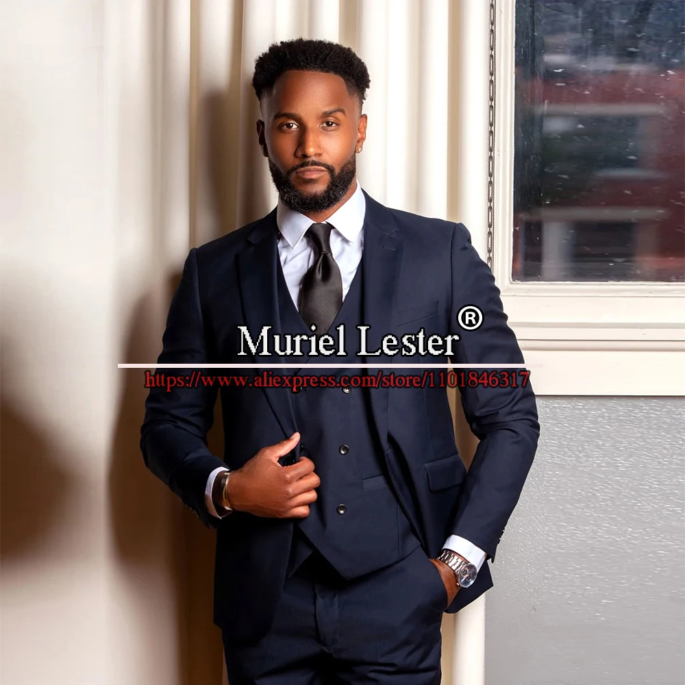 

Винтажные свадебные костюмы смокинг для жениха темно-синее элегантное платье для выпусквечерние вечера 3 предмета деловой пиджак + жилет + брюки костюмы для мужчин