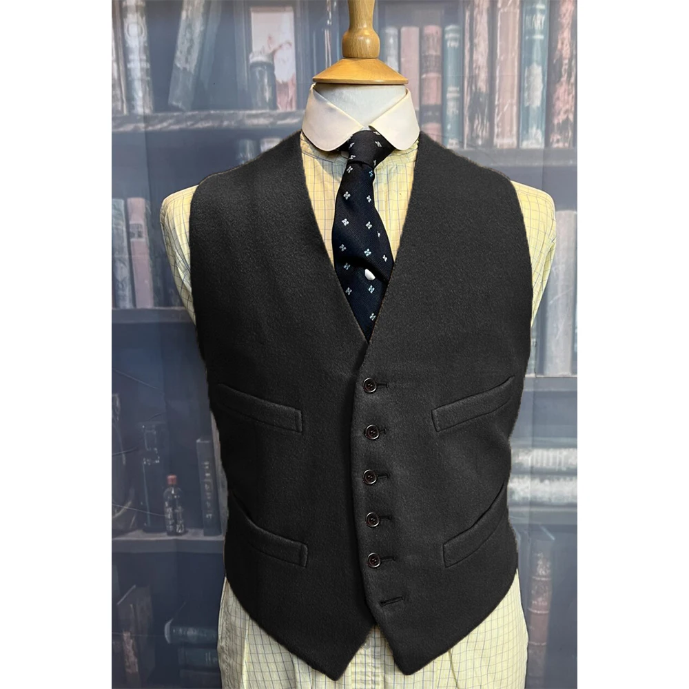 Winter Men's V Neck Suit Vest Grey Wool Blend Waistcoat Formal Elegant Wedding Single Breasted Vests for Men Dress Up