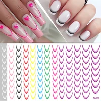 1/2Pc 3D Gradient French Line Nail Stickers Black White Stripe Lines Sliders Nail Accessories Manicure Flower Butterfly Adhesive 1