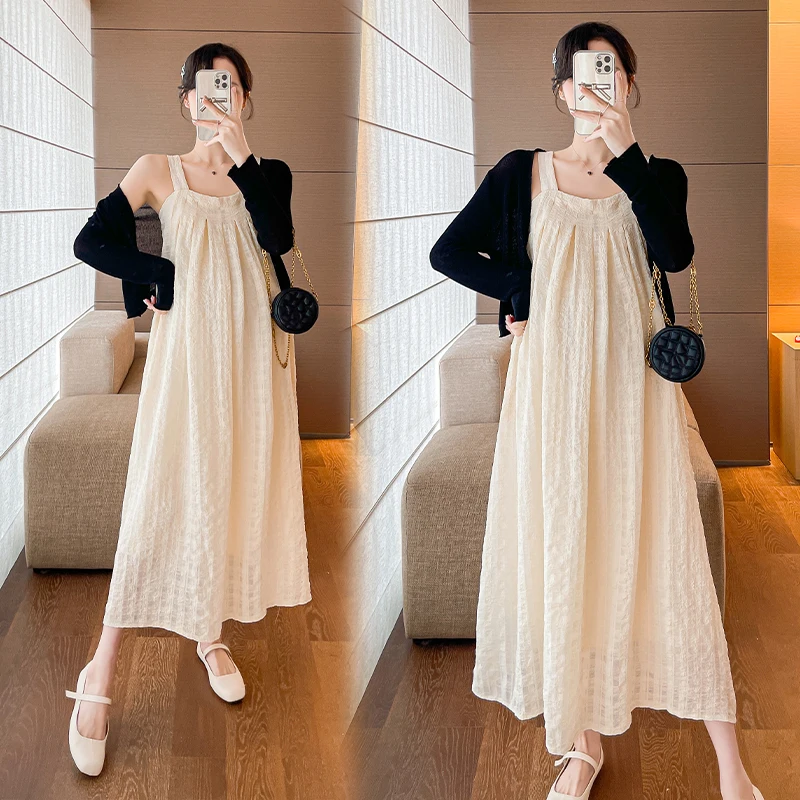 

Maternity Sling Dress,Summer Clothes For Pregnant Women ,Loose Korean Solid Elegant Pregnancy Long Dresses,Summer,New,2024