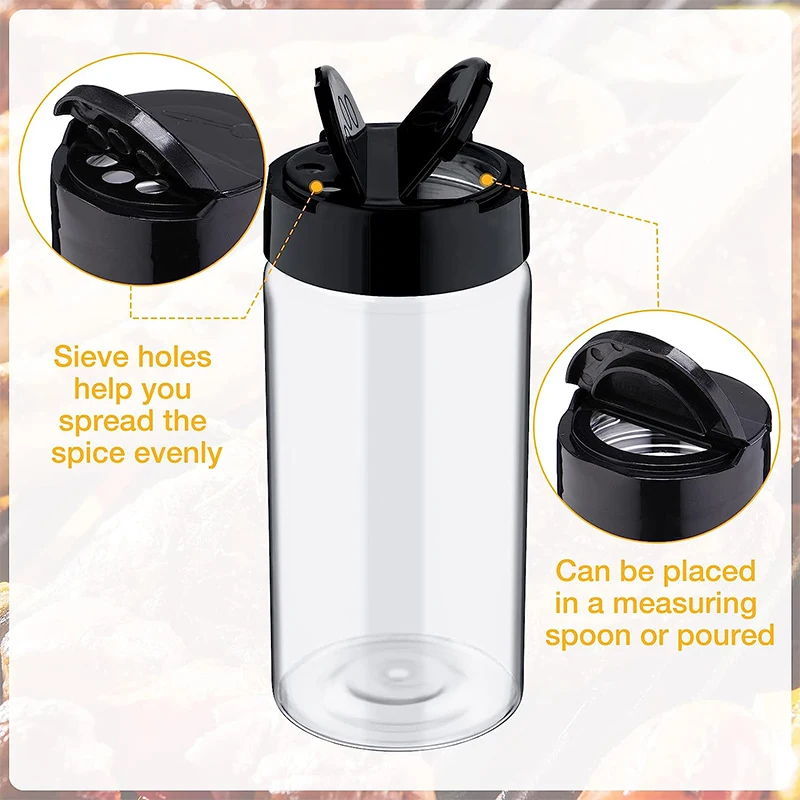 50 Barattoli Per Spezie In Plastica Trasparente 200ml Con Coperchio Shaker Nero E Tappo A Ribalta - Contenitori Per Condimenti, Erbe E Polveri - 3