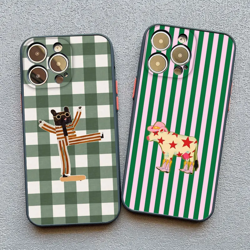 Charming Green & White Plaid Animal Phone Case