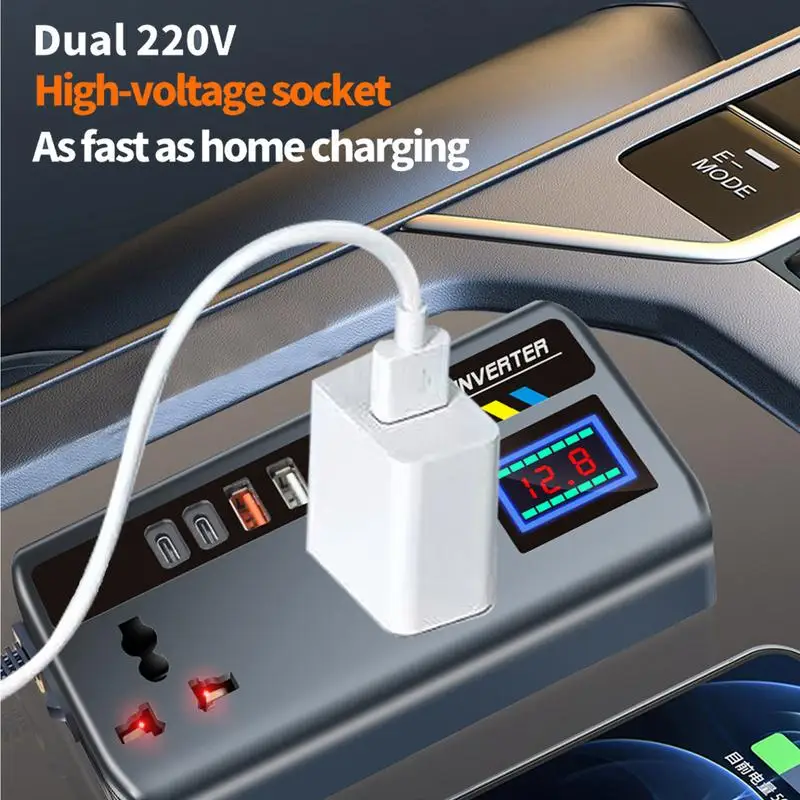 Car Inverter Converter 12V/24V To 220V Fast Charging Ports Portable Automotive Charger Inverter 3 USB Ports Vehicle Inverter