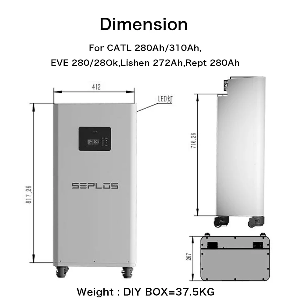 폴란드 15.5KWH Lifepo4 배터리 3.0 Seplos 51.2V 280AH 304AH 등급 A+ 배터리 박스 2A 액티브 밸런서 16S 200A BMS CAN RS485 Solar