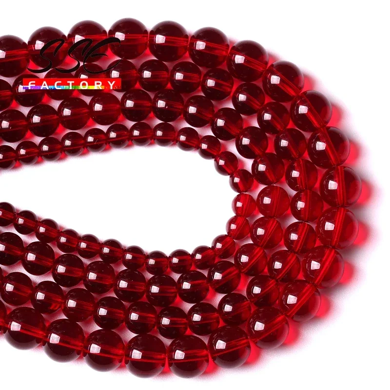Garnet Glass Crystal Beads Red Glass Round Loose Stone Beads For Jewelry Making DIY Bracelet Necklaces Accessories 15"